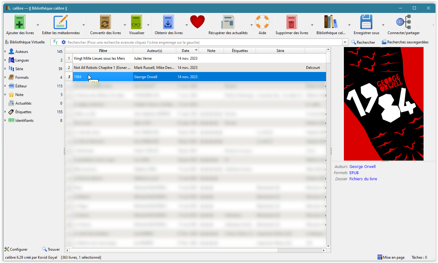 Ecran principal de calibre