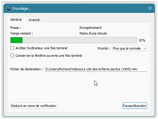 Ecriture du fichier vidéo